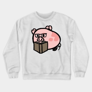 Cute Cartoon Piggy Reading a Book Crewneck Sweatshirt